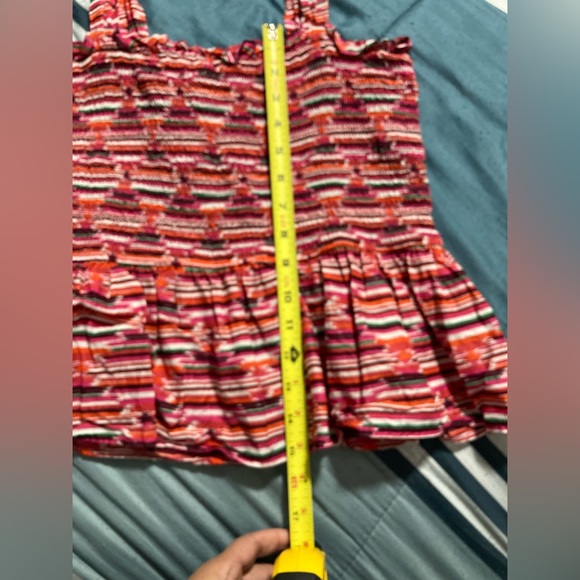 Loft Women's Pink Purple Ikat Smocked Peplum Cami Tank Top Blouse Stretch Size M - Picture 7 of 7